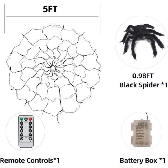 84 LED-5FT Diameter Halloween Decorations Outdoor Spider Web Halloween Lights - Picture 7 of 8
